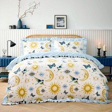 Image of Chelsea Peers SUPER KING size White & Blue Ruffle Duvet Cover Set rrp £110