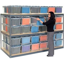 Record Storage Rack with 28 Polyethylene File Boxes 72"W x 24"D x 84"H Gray