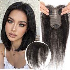 Curtain Bangs Clip in HUMAN HAIR Topper Hairpiece FULL LACE NATURAL HAIRLINE US