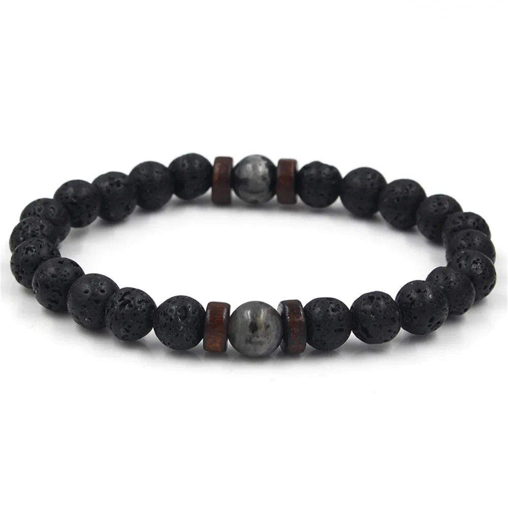 Volcanic Stone Bracelet for Men Lava Wooden Beads Bracelet Tibetan Buddha Wrist