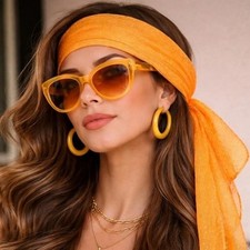 VINTAGE 1970s SHEER ORANGE CHIFFON HEAD SCARF BOHO DISCO HAIR WRAP FESTIVAL