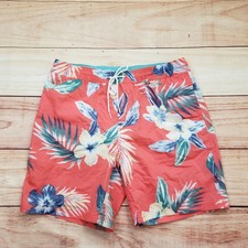 Goodfellow  Co Shorts Mens Medium Coral Hawaiian Floral Swim Trunks Drawstring