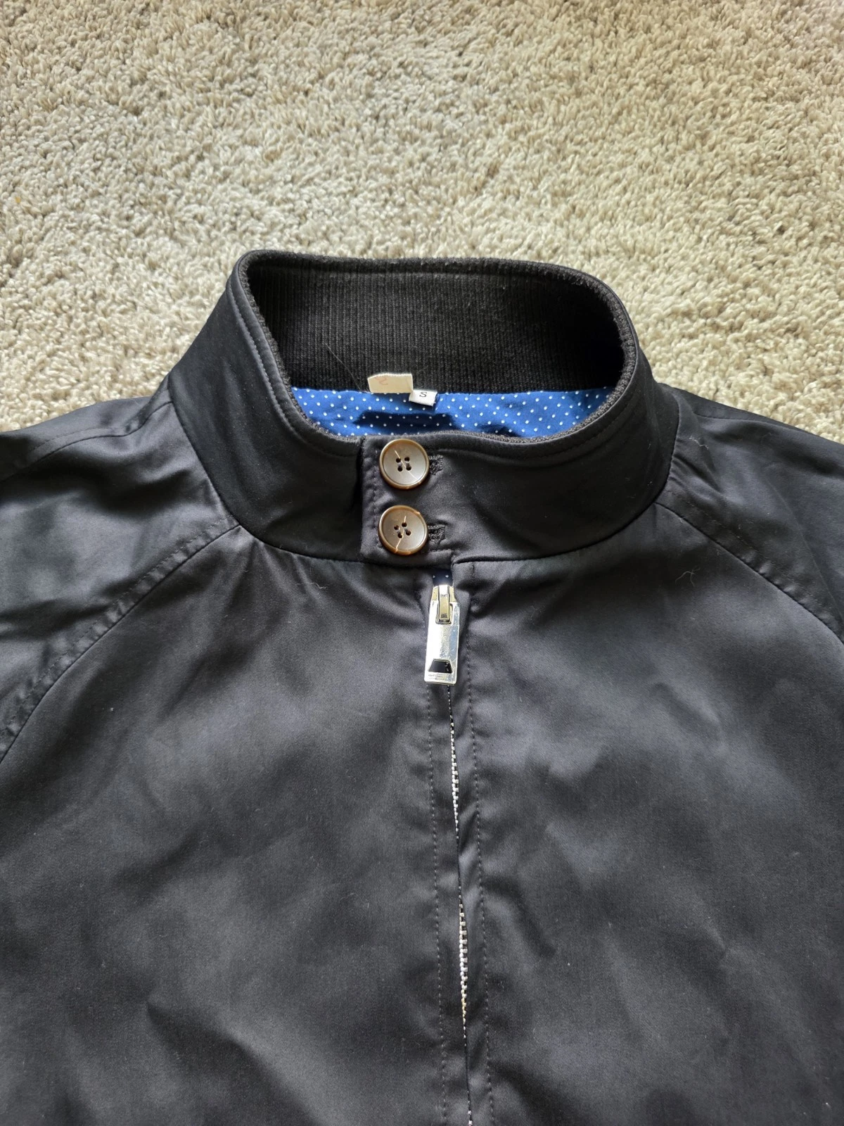 State & Liberty Full Zip Bomber Jacket Harrington SMALL S Navy Blue NYLON Cotton - product detail image 4