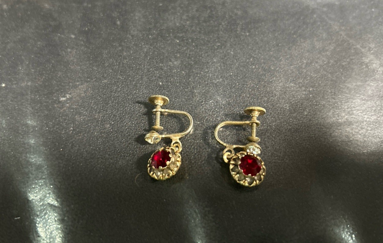 Vintage Red Ruby  Earrings Screw Backs - image 1