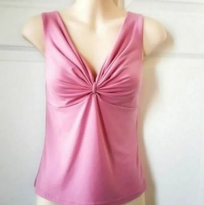 READ! Vintage Bubblegum Pink Ruched Knot-Front Soft Girl V-Neck Tank Top