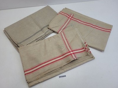 3x Mangeltücher Leinen Streifen rot, grau beige Küche 90x300cm #265866