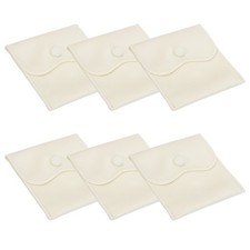 6 Pcs 4x4 Inch Velvet Jewelry Pouches Gift Bags with Snap Button Beige