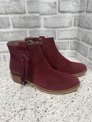 Di Fontana Women's Burgundy Suede Ankle Boots with Tassel Detail, Made in Spain