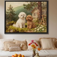 Dog Canvas Print Bichon Frise Oil Painting Rustic Dog Wall Art Living Room Decor