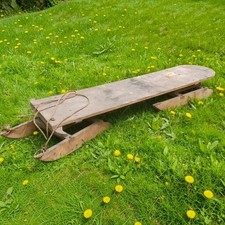 Antique 60" Wooden Snow Sled Primitive Wood Runners Rustic Farmhouse Folk Decor