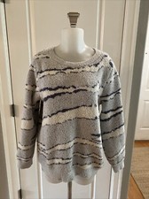 Barefoot Dreams CozyChic Hi-Low Pullover Blue/Cream Sweater -Size L