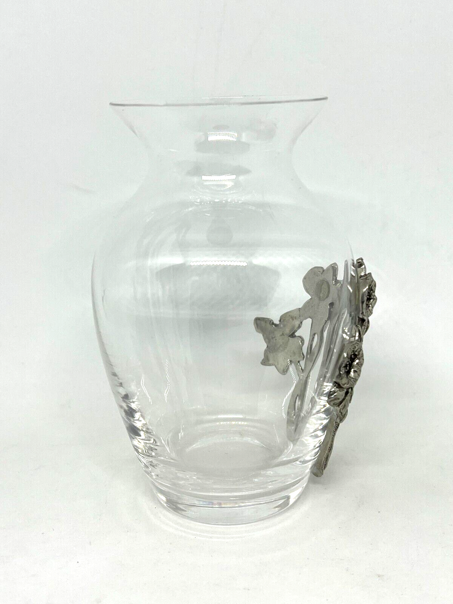 Vintage 'Seagull Pewter' Glass Bud Vase with Daffodils - Made in