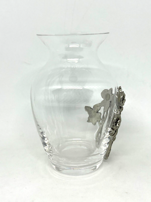 Vintage 'Seagull Pewter' Glass Bud Vase with Daffodils - Made in