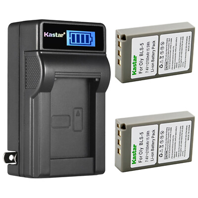 Kastar 2 Battery + Charger for Olympus BLS-5 BLS-50 PS-BLS5 OM-E E-M10 Stylus 1s