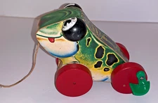 Antique FISHER PRICE JOLLY JUMPER Wooden Pull Behind Frog Toy