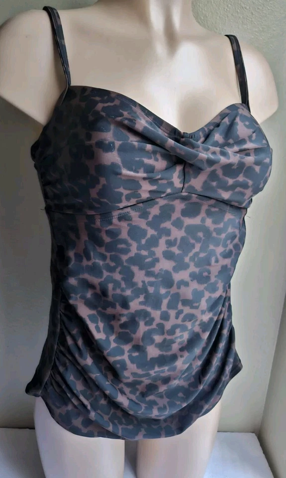 Merona Leopard Print Tankini Top Medium Brown Black - Image 2 of 4
