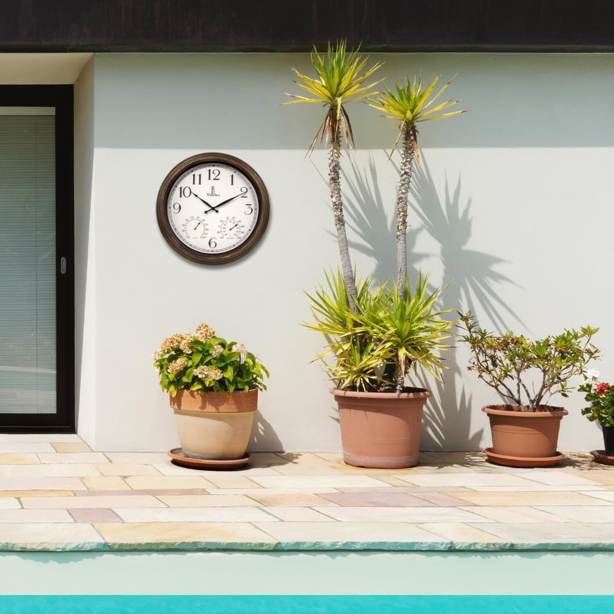 outdoor patio clock temperature