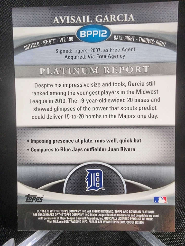 Avisail Garcia 2011 Bowman Platinum Rookie Inserto #BPP12 Detroit Tigers #306/599 Foto 2 de 2