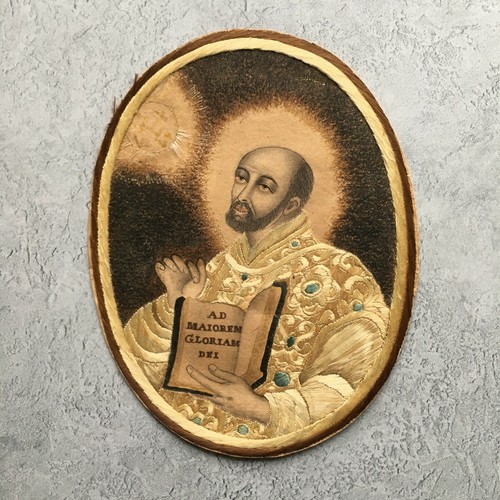 19th Century Jesuit Double Sided Silk Embroidery on Paper Colifichet