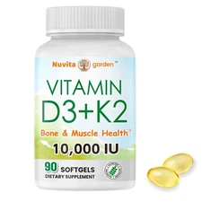 Vitamin D3 10000 iu K2 (MK-7) 200 mcg, 90 Coconut Oil Softgels, 2 in 1 Vitamin