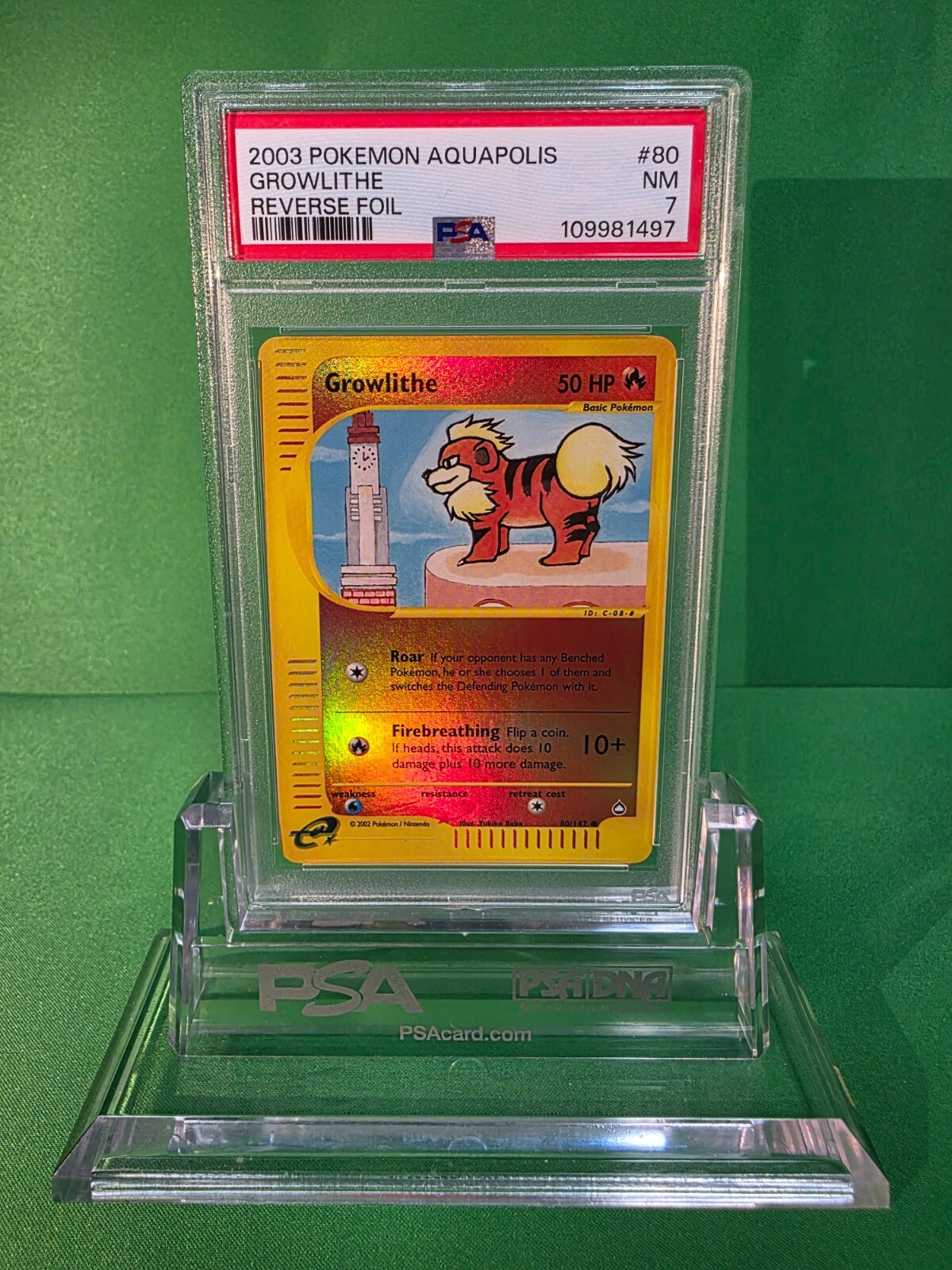 2003 POKEMON AQUAPOLIS GROWLITHE REVERSE FOIL 80/147 PSA 7