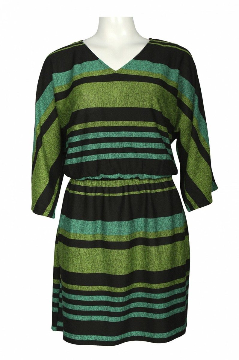 emma and michele green dress Emma & Michele Green Striped Blouson Dress