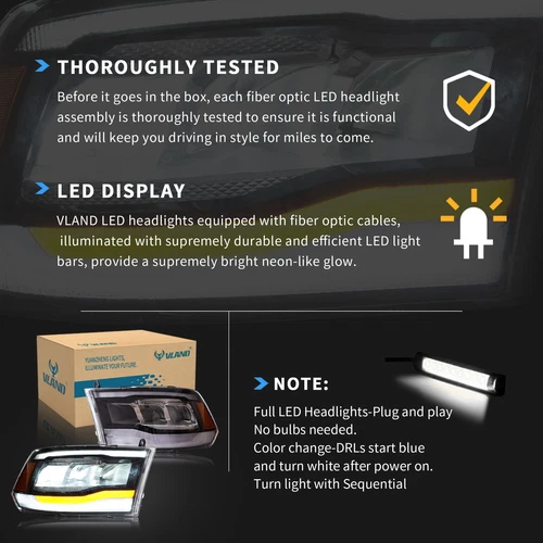 VLAND LED Reflector Headlights For 2009-2018 Dodge RAM 1500 2500 3500 Animation - Bild 6 von 12