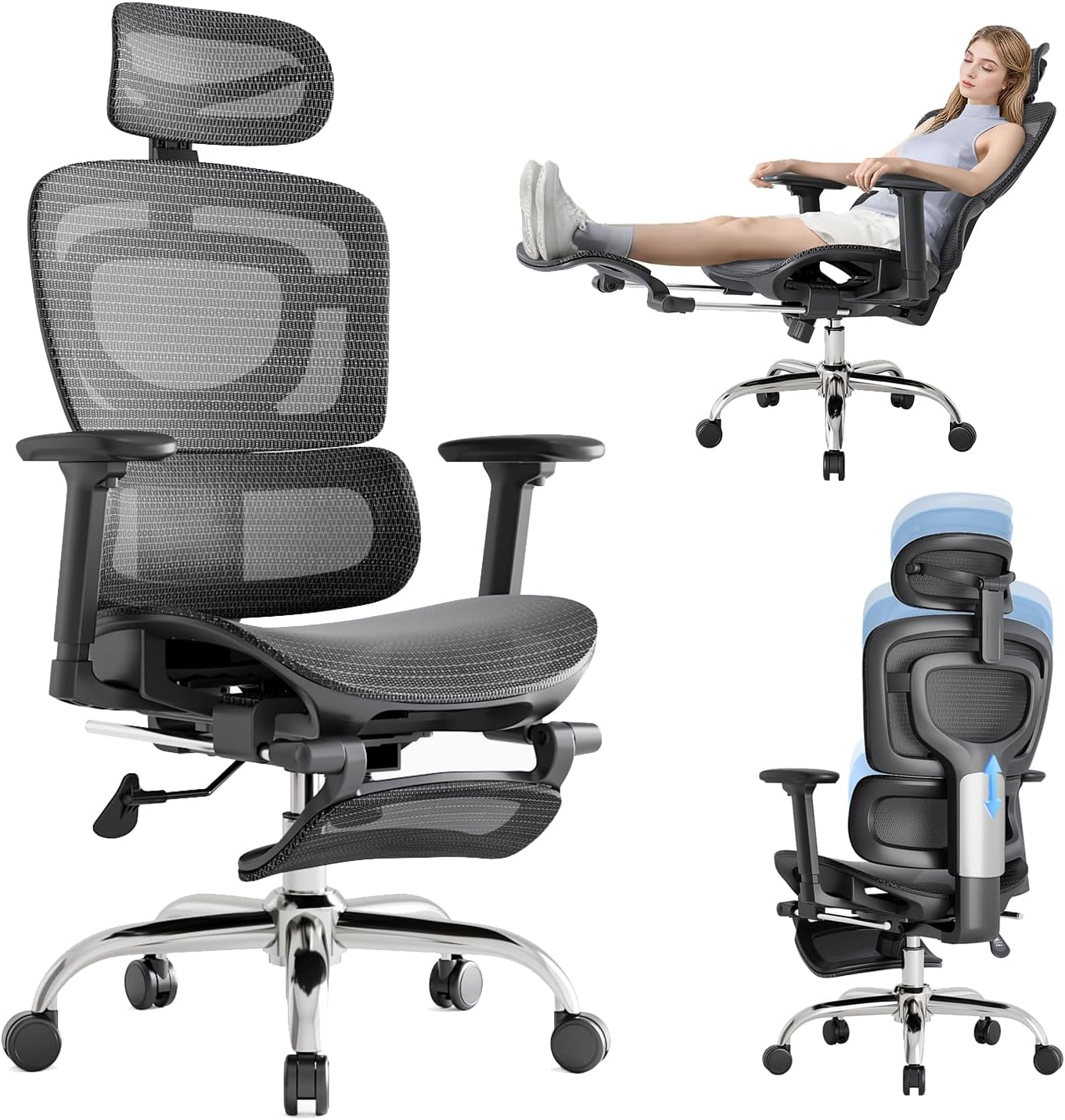Ergonomic Office Chair, Breathable Mesh with Adaptive Lumbar Support 3D Headrest-image