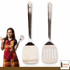 Slotted Turner Silver Metal Non Stick Spatula Heat Resistant Flipper Cooking UK