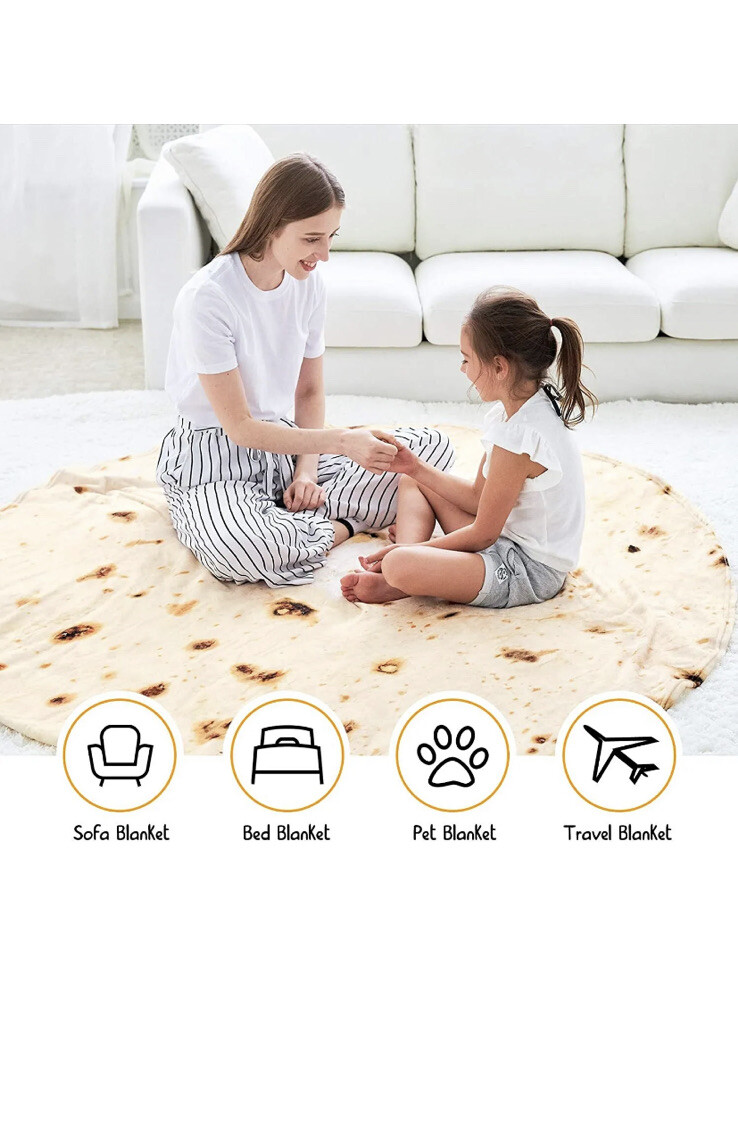 CASOFU Burritos Blanket, Double Sided Giant Flour Tortilla Throw Blanket 71”