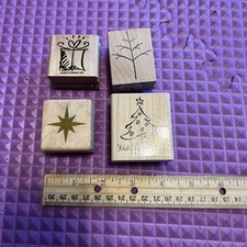 Christmas Wood Mounted Set of 4 Rubber Stamps Lot Free Ship Various Brand