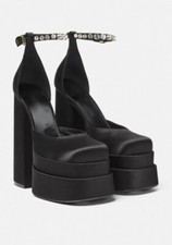 Rhinestone Ankle Strap Pump Buckle Platform High Block Heels Sandals Shoes
