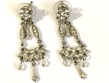 FASHION JEWELRY RHINESTONE FLOWER DROP DANGLE PIERCED EARRINGS 2" NEW