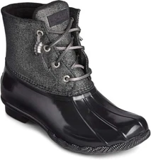 sperry saltwater rain boot black/silver womans 7.5
