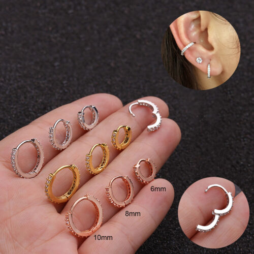 CZ Ear Piercing Huggie Hoop Earring Body Jewelry Daith Conch Snug Nose Ring  - Photo 1/33
