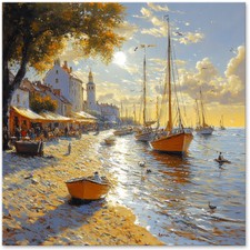 Ölgemälde Druck Leinwand Bild Strand Meer Boot Wanddeko Wandbilder XXL 5473A