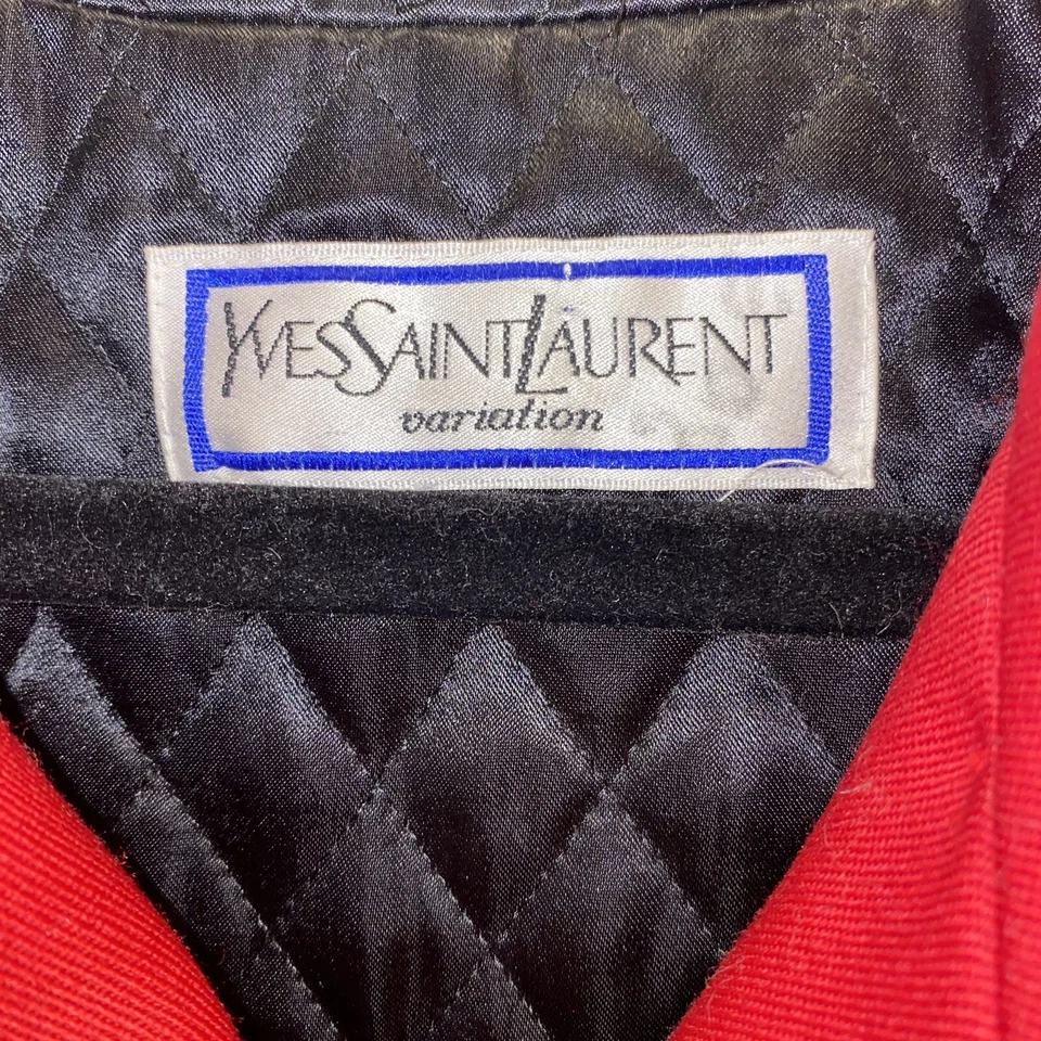 Yves Saint Laurent Variation Size 14 Red Coat Black Velvet Buttons Pockets - Image 3 of 4