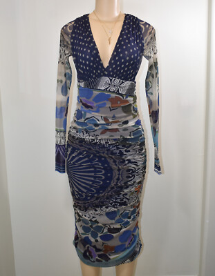 NWT $595 FUZZI Mimosa Art-to-Wear Stretch Sheath Dress Italy Large F41057 10056