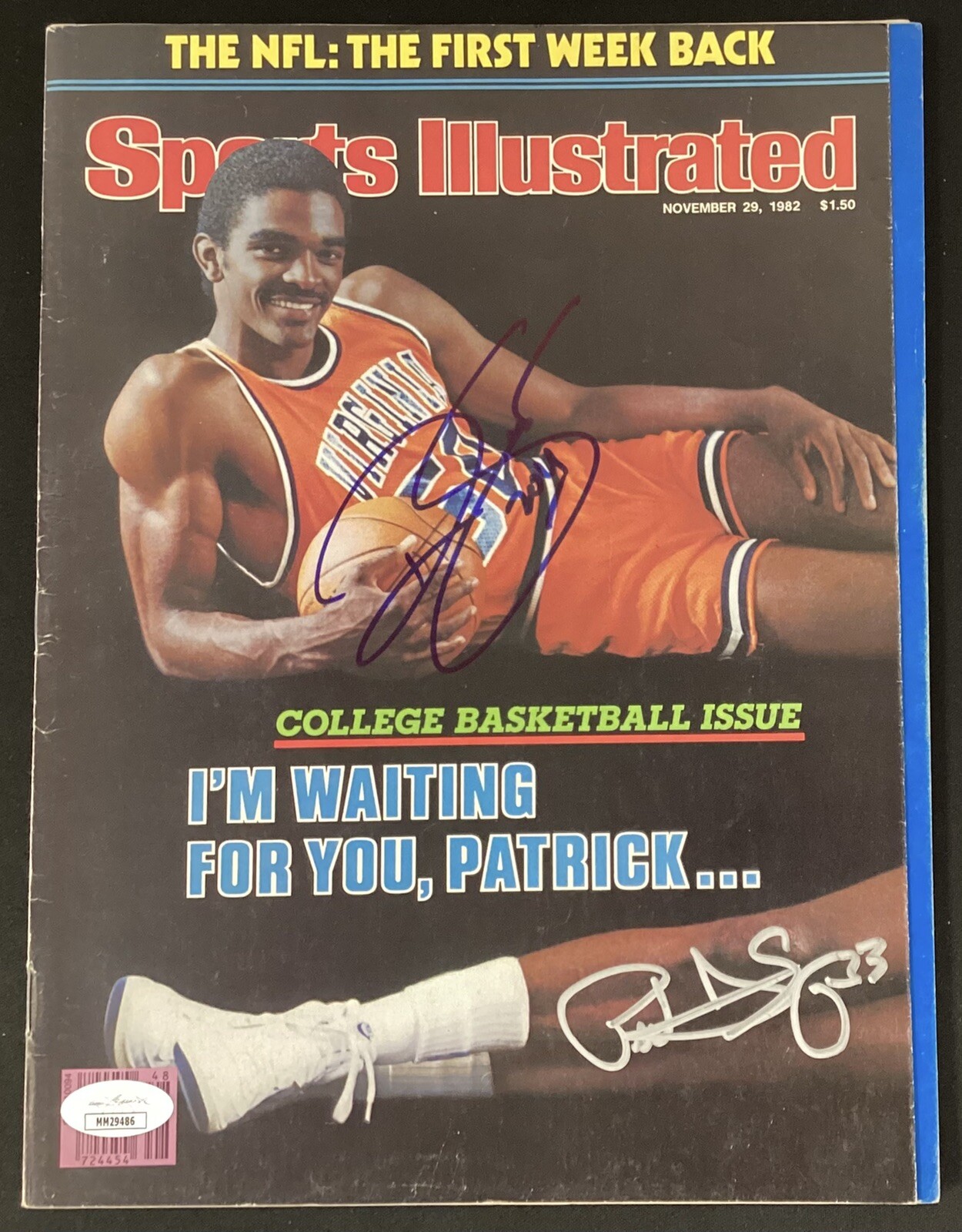 Patrick Ewing and Ralph Sampson Autographed Signed New York Knicks Patrick Ewing Sports Illustrated Mag 11/29/82 NO LABEL R Sampson Auto JSA 