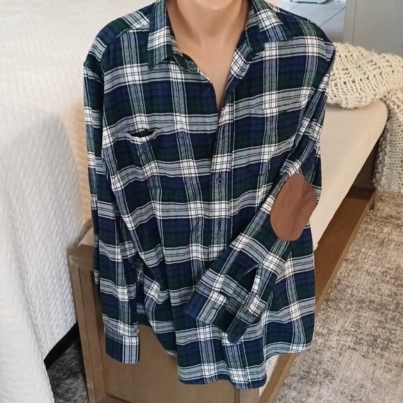 Pendleton Hawthorne flannel patch elbow L blue gr… - image 13