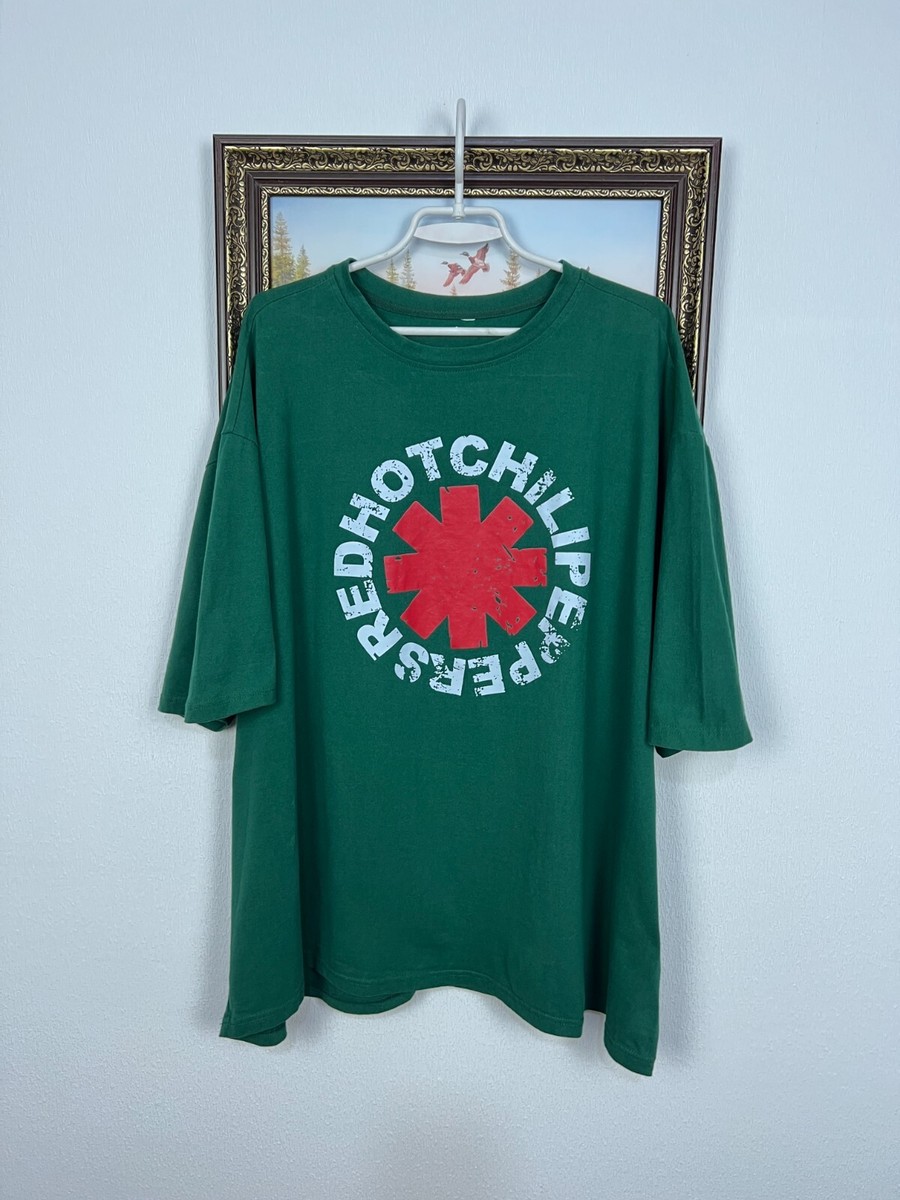 Vintage RHCP Red Hot Chili Peppers Over Print Tee Mens Shirt Green