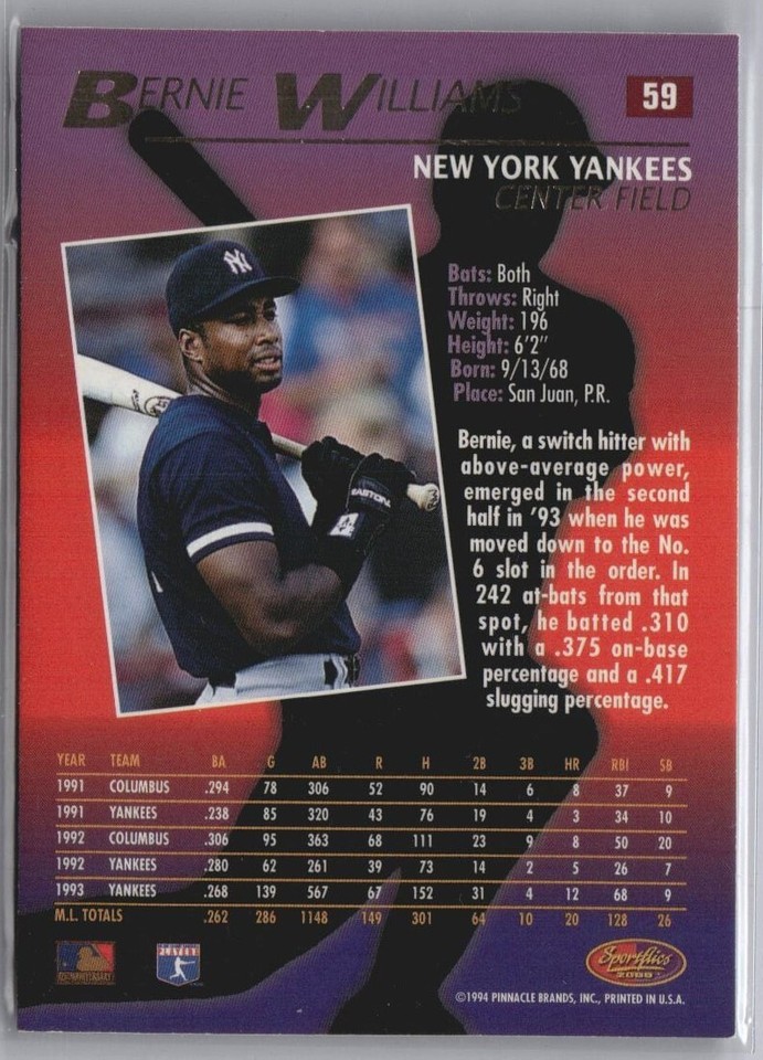 1994 Sportflics #59 Bernie Williams Baseball Card | eBay