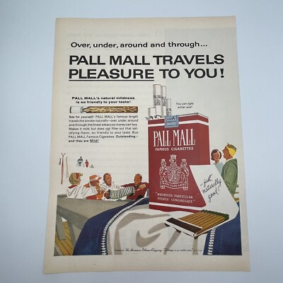 Pall Mall Cigarettes 1963 Print Ad 10''x13'' skiing accordion matchbook big pack