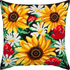 Needlepoint/Tapestry vintage throw pillow cover "SUMMER FLOWERS" embroidery kit