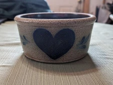 Vintage Rowe Pottery Works Stoneware 6 1/2" Salt-Glazed Crock Blue Heart 1983