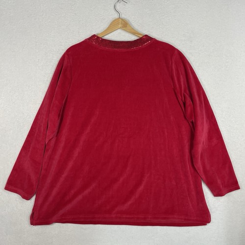 Quacker Factory Reversible Sequin V Neck Holiday Sweater 2X Velour Red - Picture 7 of 8