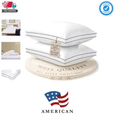 Bed Pillows Standard Size Set of 2, Medium Soft Support Gusseted Hotel Pillow...