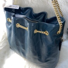 Coach leather purse Evelyn Large Shoulder Bag With Quilting New Teal Ink Gold