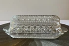 Vintage Anchor Hocking Wexford Cut Glass Covered Butter Dish 2 Pc