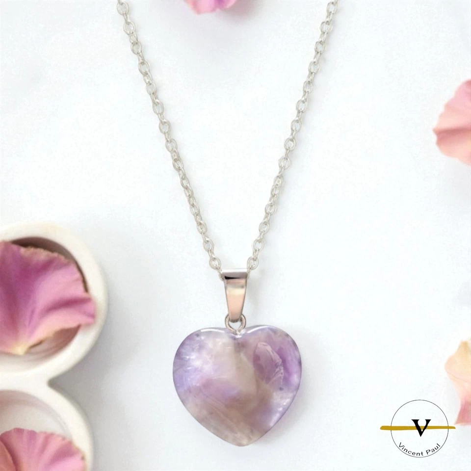 COLLANA DONNA  ARGENTO 925 RODIATO PIETRA NATURALE AMETISTA FORMA DI CUORE - Immagine 3 di 4